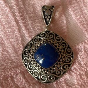 Vtg.Stunning 925 Sterling Silver Suarti Bali Indonesia Pendant w/Lapis Lazuli